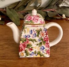 Nantucket Miniature Porcelain Floral Chintz Teapot Gold Accent picture