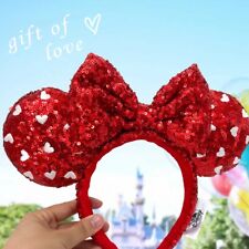 Mickey Mouse Red Heart Sequin Bow Girl Minnie Ears Disney Parks Headband 2022 picture