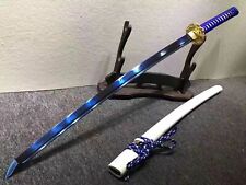 Blue Blade Clay Tempered T10 Steel Japanese Samurai Katana Sword Sharp  picture