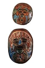 Lot Of 2 Hand Painted Ceramic Clay Mexican Folk Art Face Mask picture