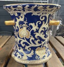Vintage Cobalt Blue & Gold - Chinese Vase with Handles - 7 1/4