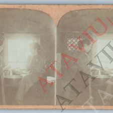 c1900s Generic Inside House Women Real Photo Stereoview Kitchen Housewife V42 picture