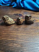 Vintage Stoneware Owl Figures Miniature Brown Ceramic Made in Japan Set of 3 picture