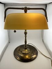Vintage Brass Bankers Desk Lamp with Amber-Yellow-Orange Glass Shade picture
