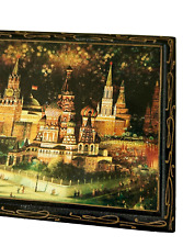 Trinket box lacquered images Red Square Moscow brilliant red interior 4.5