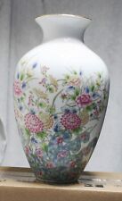 Vintage Laudel Flora Pink Flowers Blue Swirls Gold Trim Porcelain Vase 11