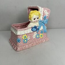 Vintage 50’s Inarco Japan Pink Baby Planter Bassinet Plays Music CB-2071 picture