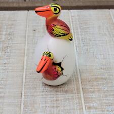 Bird Hatching Egg Mexico Clay Double Pelican Orange Yellow Hand Painted Signed picture