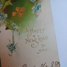 1906 A New Year To You Vintage Postcard Embossed Posted Gold Clover Art Publ. Co picture