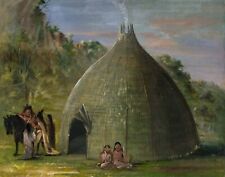 Oil painting George-Catlin-Wichita-Lodge-Thatched-with-Prairie-Grass landscape picture