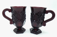 Set of 2Avon CAPE COD Ruby Red Crystal Dinnerware Footed Pedestal COFFEE MUGS picture