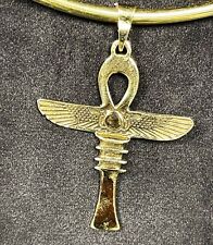 Amulet of Egyptian Ankh With Wings of protection and Sun symbol and Djed picture