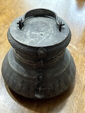 Antique Vintage Metal Pandan Betel Box Container Hinged Lid Religious Cross Fish picture