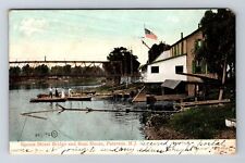Paterson NJ-New Jersey, Spruce Street Bridge, Boat House, Vintage c1907 Postcard picture