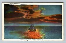 Breton Woods, NJ, Greetings Sailing at Dawn Ocean,  c1938 Vintage Postcard picture