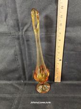 Vintage 13in Viking Glass 6 Petal Swung Stretch Vase Amber Brown MCM Decor picture