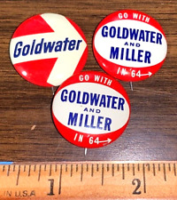 3 Go With Goldwater / Miller In '64 Political Campaign Buttons Pins Pinbacks picture