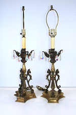 Vintage Brass Chilo Hollywood Regency Lamps With Beast and Crystal Prisms picture