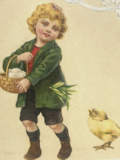 Easter Postcard Winsch Schmucker u/s Chick Follows Boy Carries Basket of Eggs picture