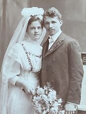Very Rare Cyanotype Antique Cabinet Card Wedding Photo 1900s A.J. Mattas picture