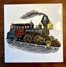 R. Brooks Screencraft Tile Trivet Railroad Locomotive engine Old Train picture