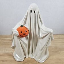 Vintage Ceramic Ghost With Pumpkin Lights Up Halloween Decor Jack-O-Lantern Mold picture