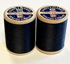 TWO COATS & CLARK'S 60 Black VINTAGE 100Yd Wood Thread Spools Cotton UNUSED A picture