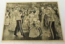 1884 magazine engraving & article ~ LIFE GUARDS BALL at St. JAMES'S HALL ~ UK picture