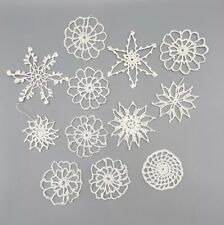 12 Handmade Tatted Crocheted White Snow Flake Ornaments picture