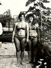 1980s Two Pretty Curvy Women Bikini Posing in Sunflowers Vintage Photo Snapshot picture