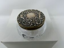 Antique Victorian Sterling Silver Repousse W/ Cherubs Lid Cut Crystal Vanity Jar picture