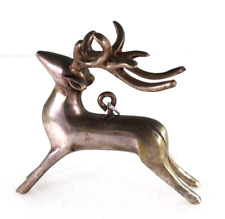 Vintage Christmas Buck Reindeer Ornament Silver Plate 4” X 4.5” Collectable picture
