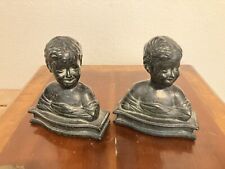 Antique Armor Bronze bookends Children Laughing Rare Solid Heavy Patina Book picture