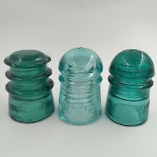 3pc BROOKFIELD one Light Green & two Dark Green Vintage Glass Insulators picture