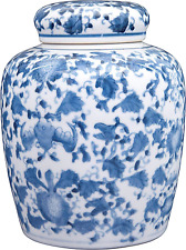 Creative Co-op Decorative Blue and White Ceramic Ginger Jar with Lid, Large picture
