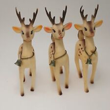 VTG MCM Set of Three Christmas Reindeer with Bell Soft Rubber Holiday Figures picture