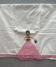 Vintage White Size King Pillowcase Pink Crocheted Edges Pink Lady Girl Dress   picture