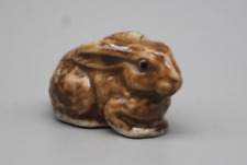 Vintage Little Teeny Tiny Mottled Brown Ceramic Bunny Rabbit Hare Figurine Japan picture