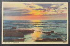 Low Tide on the Ocean Scenic Sunset View Vintage Teich Linen Postcard Unposted picture
