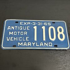 1965 Maryland Antique Motor Vehicle License Plate 1108 picture