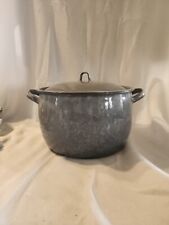 Vintage Gray Speckled Enamelware Graniteware Stock Cooking Pot w/ Lid Priority picture