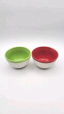 Starbucks Set Of 2 Ribbed Ice Cream Bowls 12oz White With Red And Green 2007 picture