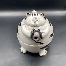 Whimsical “Pier One” Happy Black & White Striped Cat & Mouse Spout Teapot picture