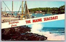 Greetings Maine Seacoast Shoreline Oceanfront Multi View Pier Dock PM Postcard picture