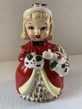 Vintage Napco Christmas Shopper Girl Muff Beret Purse Candy Cane Holly 1956 picture