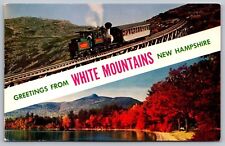 Greetings White Mountains New Hampshire Multi View Railroad Chrome Postcard picture
