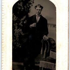 ID'd c1860s Man Tintype Real Photo Embossed Paper Border George Lineweaver H40 picture