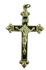 Vintage Crucifix Pendant Black Inlay Fleur de Lys picture
