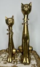 Vintage Mid century Modern Pair of Brass Cats with Bowtie picture