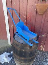 Antique Vintage Wooden Sleigh Baby Carriage Painted Blue Winter Xmas Porch Lawn picture